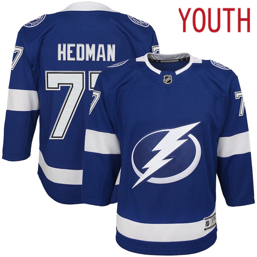 Youth Tampa Bay Lightning #77 Victor Hedman Blue Home Premier Player NHL Jersey->youth nhl jersey->Youth Jersey